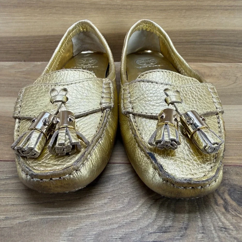 Tory Burch Lawrence Gold Flats Womens‎ 5 Tassel Loafers